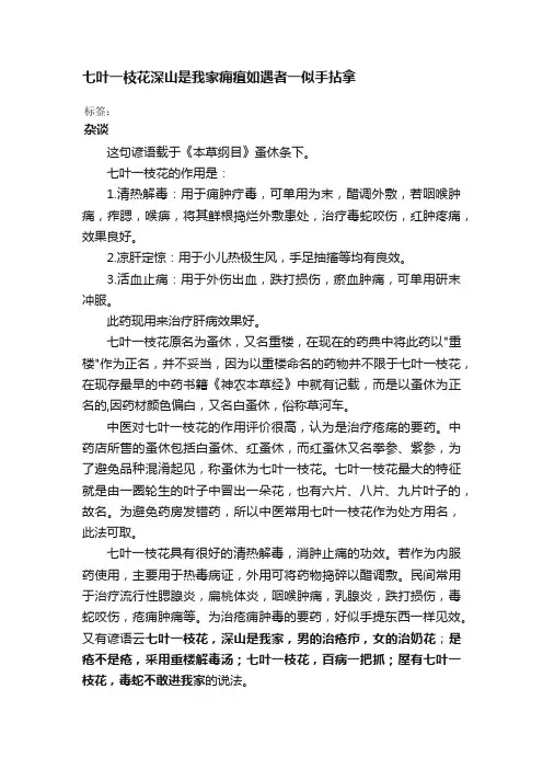 七叶一枝花深山是我家痈疽如遇者一似手拈拿
