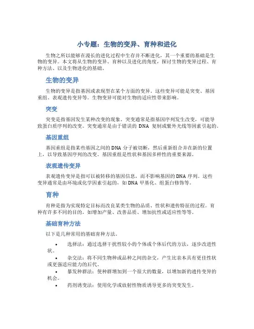 小专题 生物的变异 育种和进化