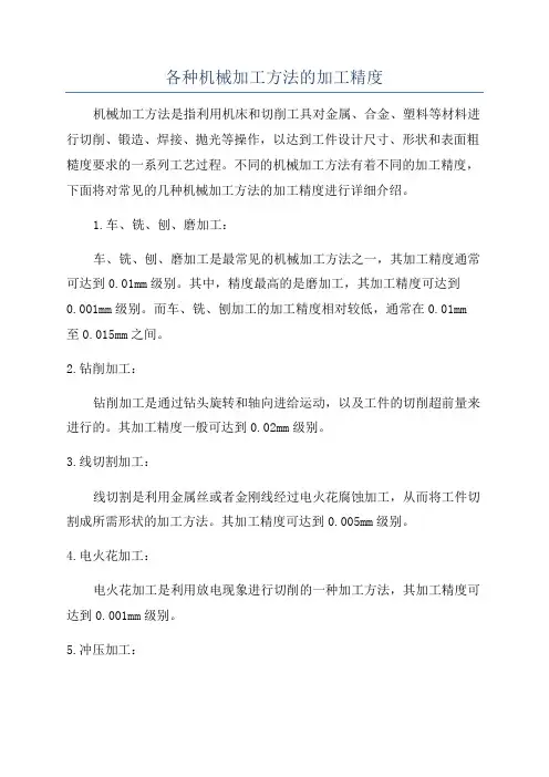 各种机械加工方法的加工精度
