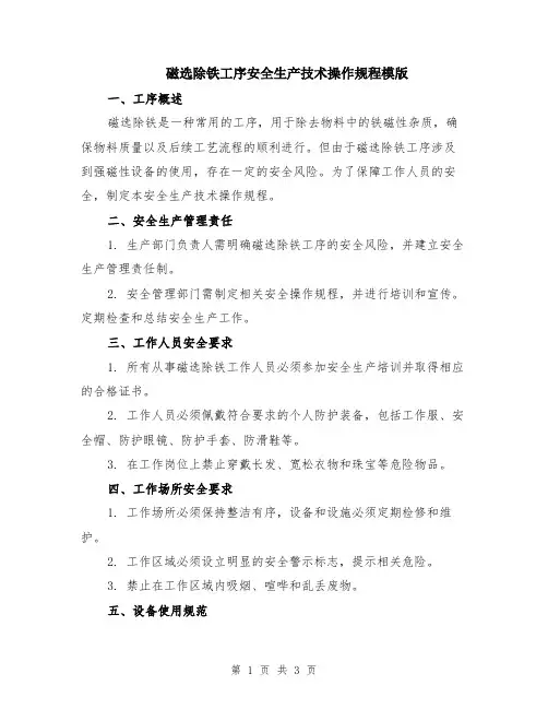 磁选除铁工序安全生产技术操作规程模版