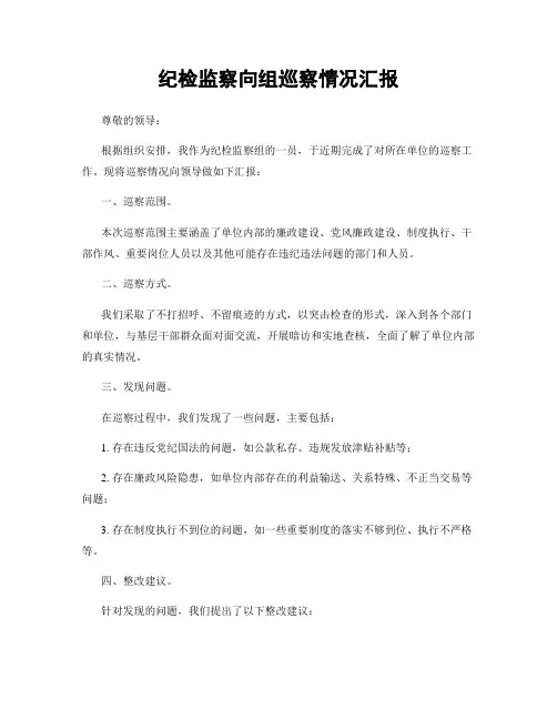 纪检监察向组巡察情况汇报