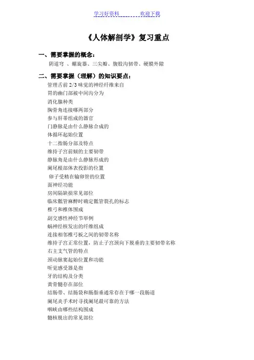 人体解剖学复习重点