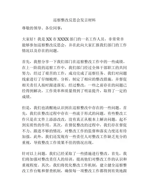 巡察整改反思会发言材料