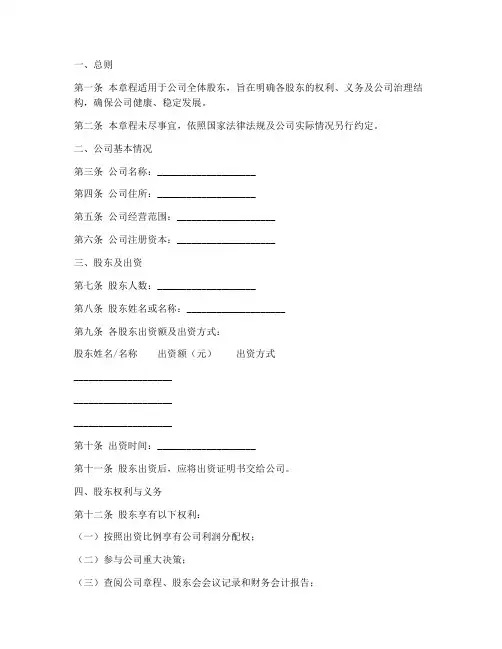 公司章程个人约定范本模板