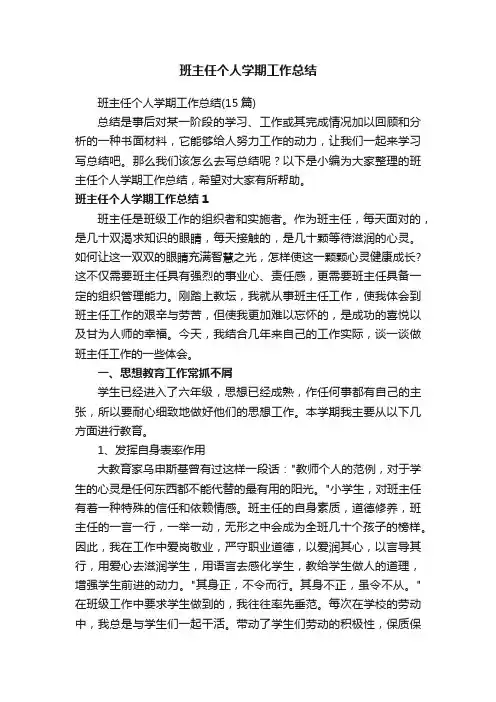 班主任个人学期工作总结