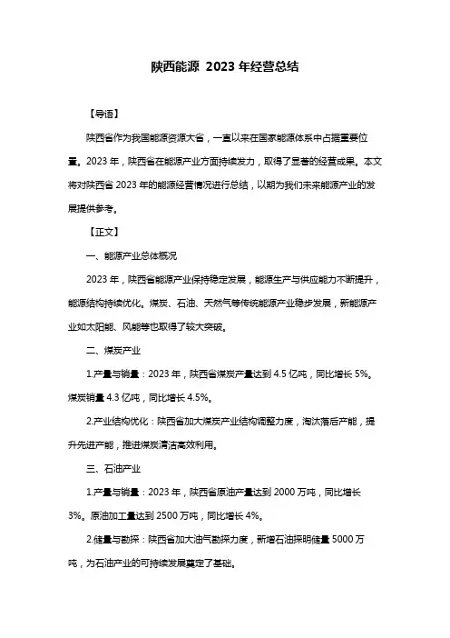 陕西能源 2023年经营总结