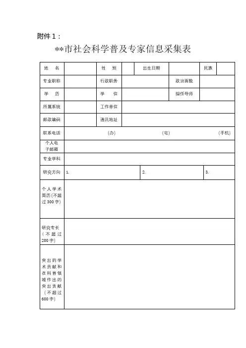 市社会科学普及专家信息采集表【模板】