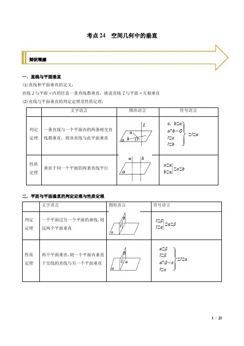 考点24 空间几何中的垂直(解析版)