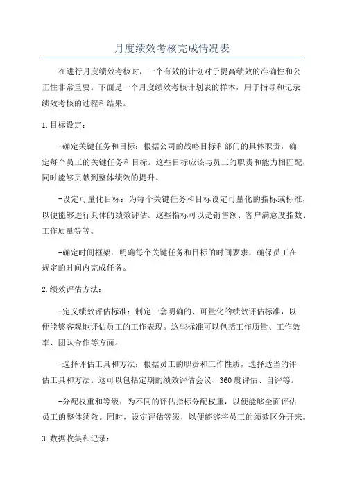 月度绩效考核完成情况表