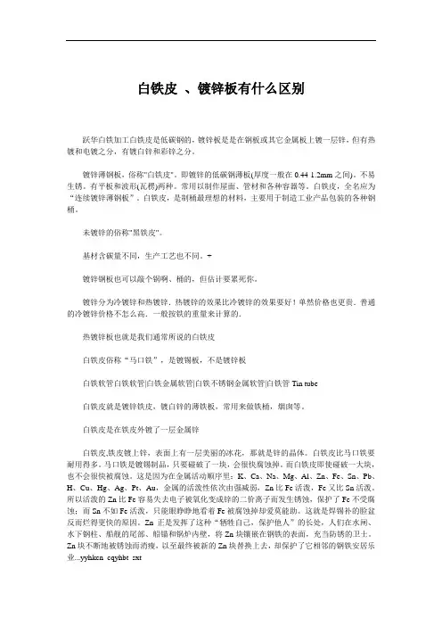 白铁皮 、镀锌板有什么区别