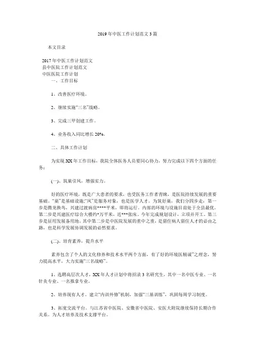 2019年中医工作计划范文3篇