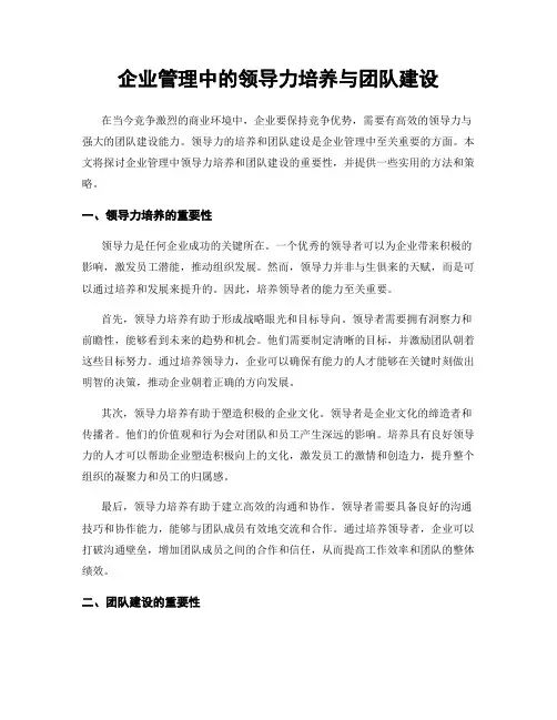 企业管理中的领导力培养与团队建设