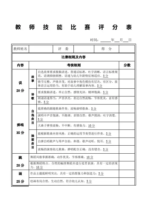 教师技能比赛评分表
