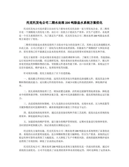 托克托发电公司二期水处理200吨除盐水系统方案优化