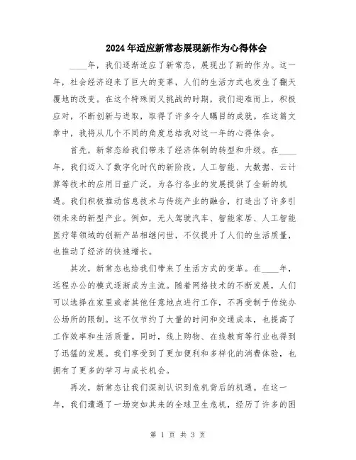2024年适应新常态展现新作为心得体会