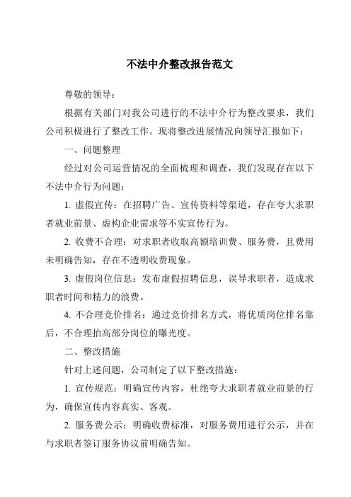 不法中介整改报告范文
