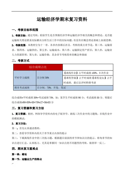 运输经济学期末复习资料
