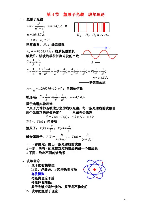 氢原子光谱  玻尔理论