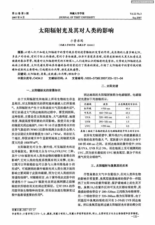 太阳辐射光及其对人类的影响