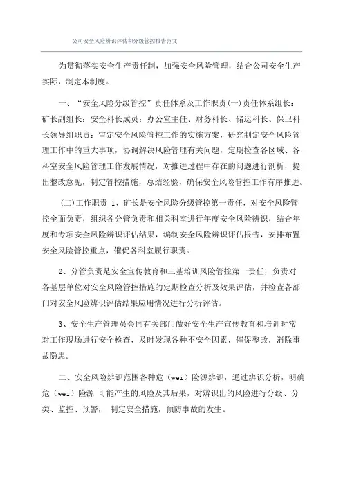 公司安全风险辨识评估和分级管控报告范文