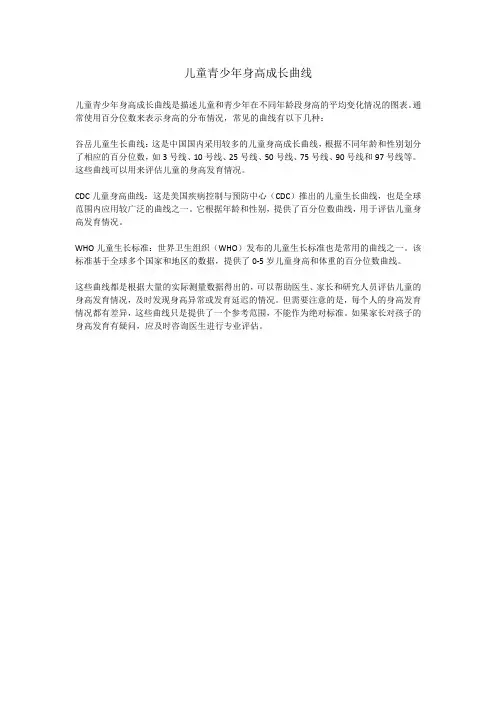 儿童青少年身高成长曲线