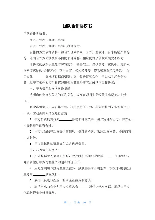 团队合作协议书