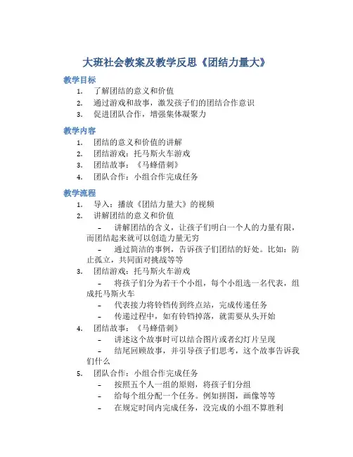 大班社会教案及教学反思《团结力量大》