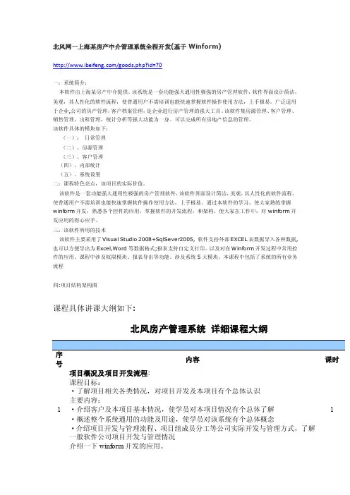 北风网--上海某房产中介管理系统全程开发（基于winform）