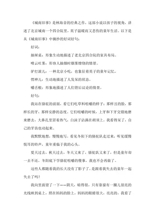 城南旧事笔记摘抄好词好句