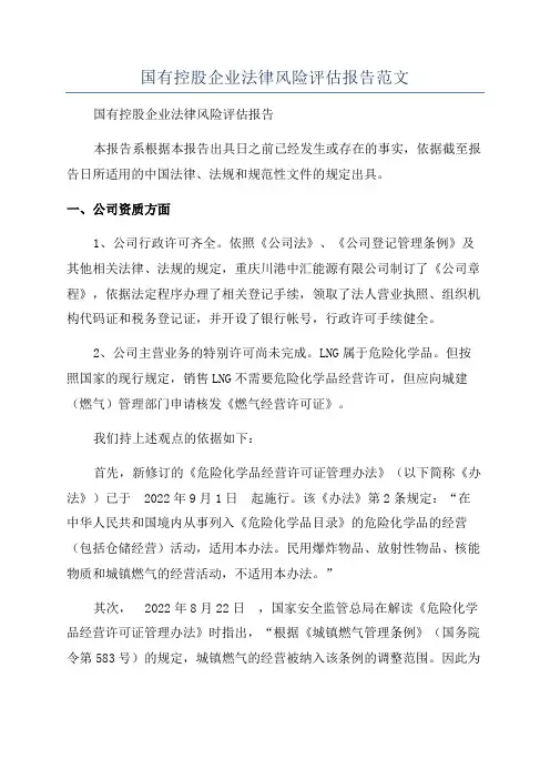 国有控股企业法律风险评估报告范文