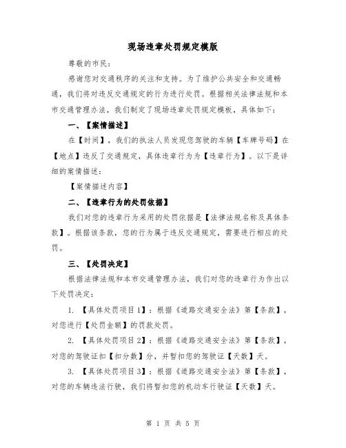 现场违章处罚规定模版（3篇）