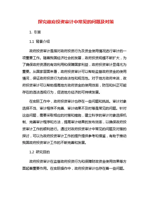 探究政府投资审计中常见的问题及对策