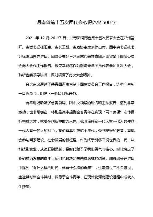 河南省第十五次团代会心得体会500字