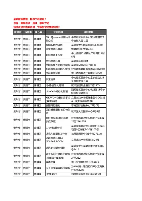 新版贵州省贵阳市南明区婚庆公司企业公司商家户名录单联系方式地址大全90家