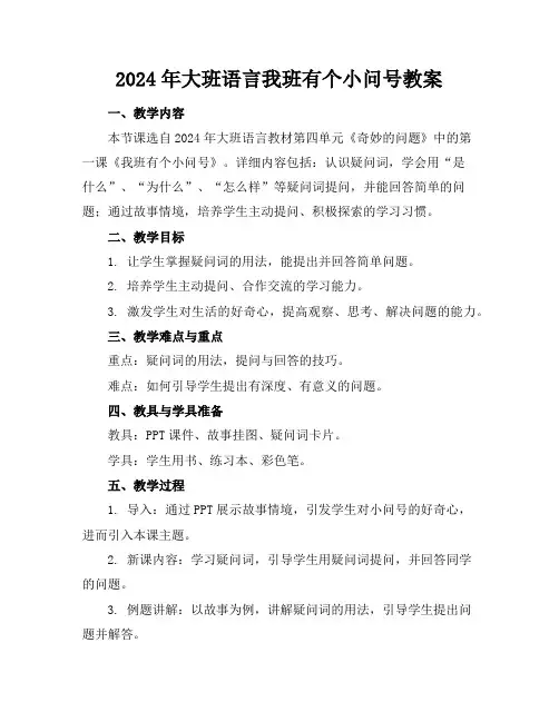 2024年大班语言我班有个小问号教案