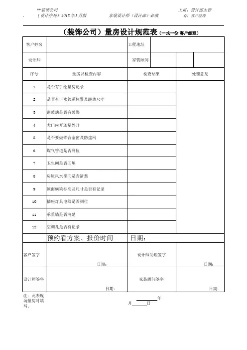 (装饰公司)设计师量房规范表