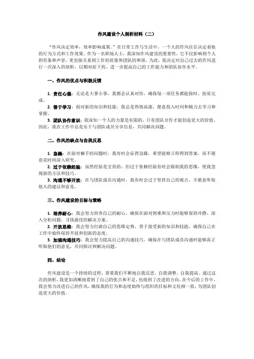 作风建设个人剖析材料 (二)