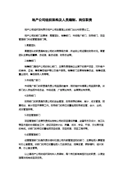 地产公司组织架构及人员编制、岗位职责