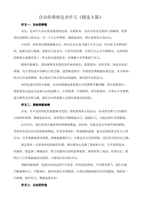 自由的勇敢追求 作文(精选3篇)