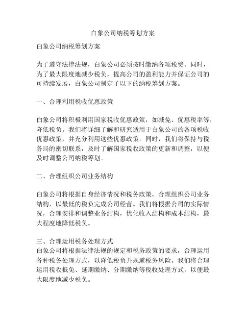 白象公司纳税筹划方案