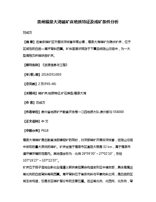 贵州福泉大湾磷矿床地质特征及成矿条件分析