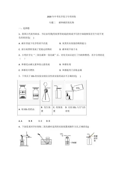 2020年中考化学专项训练  专题二  碳和碳的氧化物