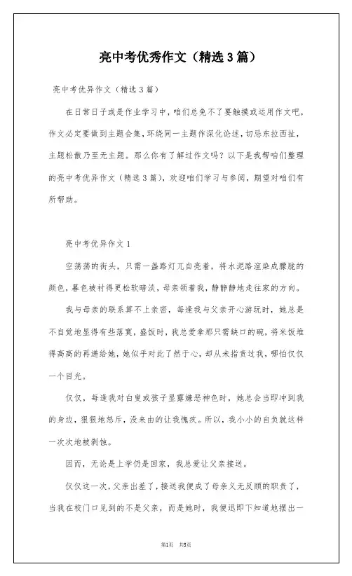 亮中考优秀作文(精选3篇)