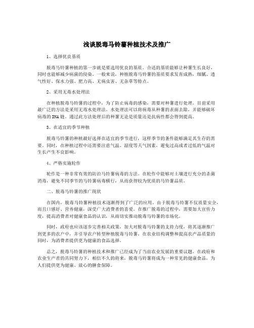 浅谈脱毒马铃薯种植技术及推广