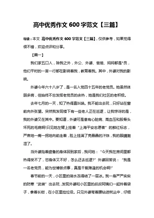 高中优秀作文600字范文【三篇】