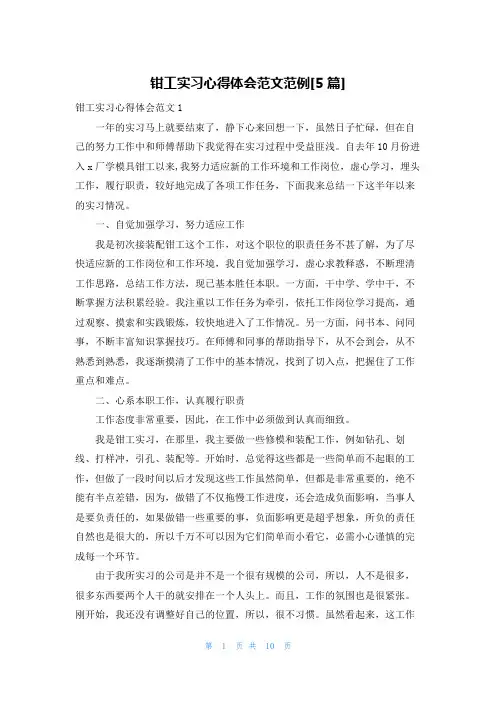 钳工实习心得体会范文范例[5篇]