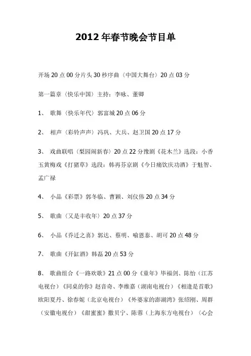 2012年春节晚会节目单