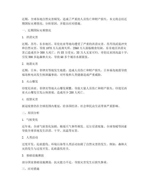 近期国际灾难总结范文