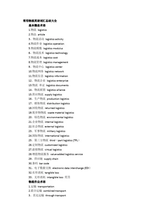 常用物流英语词汇总结大全
