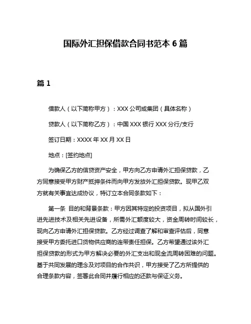 国际外汇担保借款合同书范本6篇